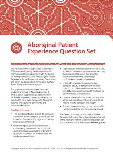 Aboriginal Patient Experience Question Set cover